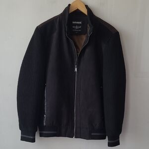 Barabas Men's Black Bomber Jacket with Ribbed Sleeves